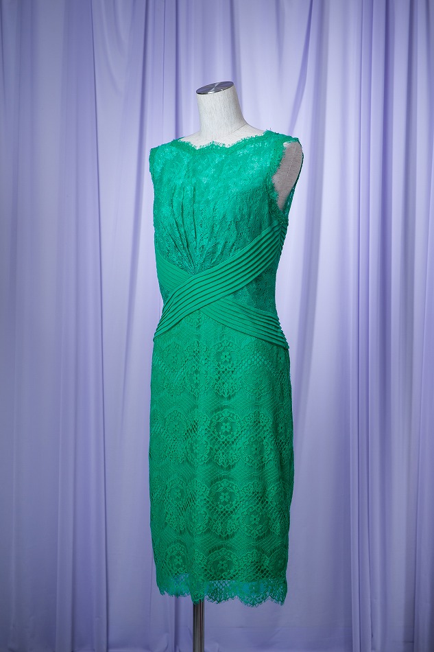 美品♩タダシショージ　花柄総レース　ワンピースドレスグリーン　6/M 緑フラワーnakoのドレス