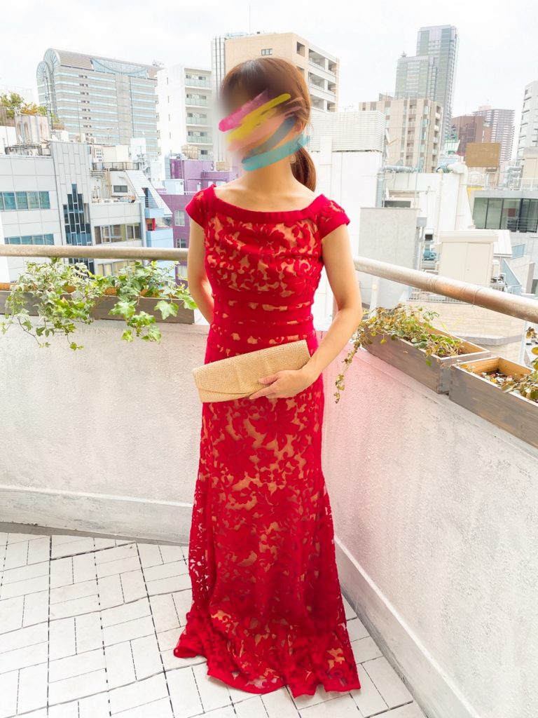 TADASHI SHOJI 刺繍　赤　ワンピース　ドレス　パーティ　結婚式