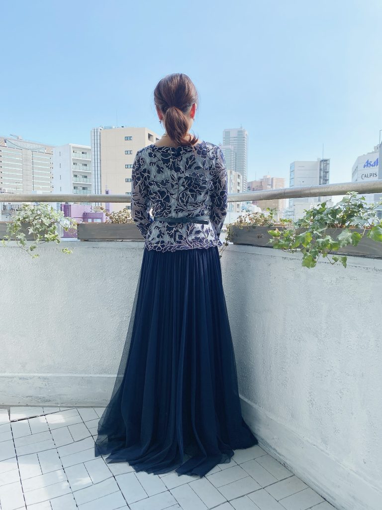 タダシショージロングドレス 2 ブルー×ブラック tadashi shoji する