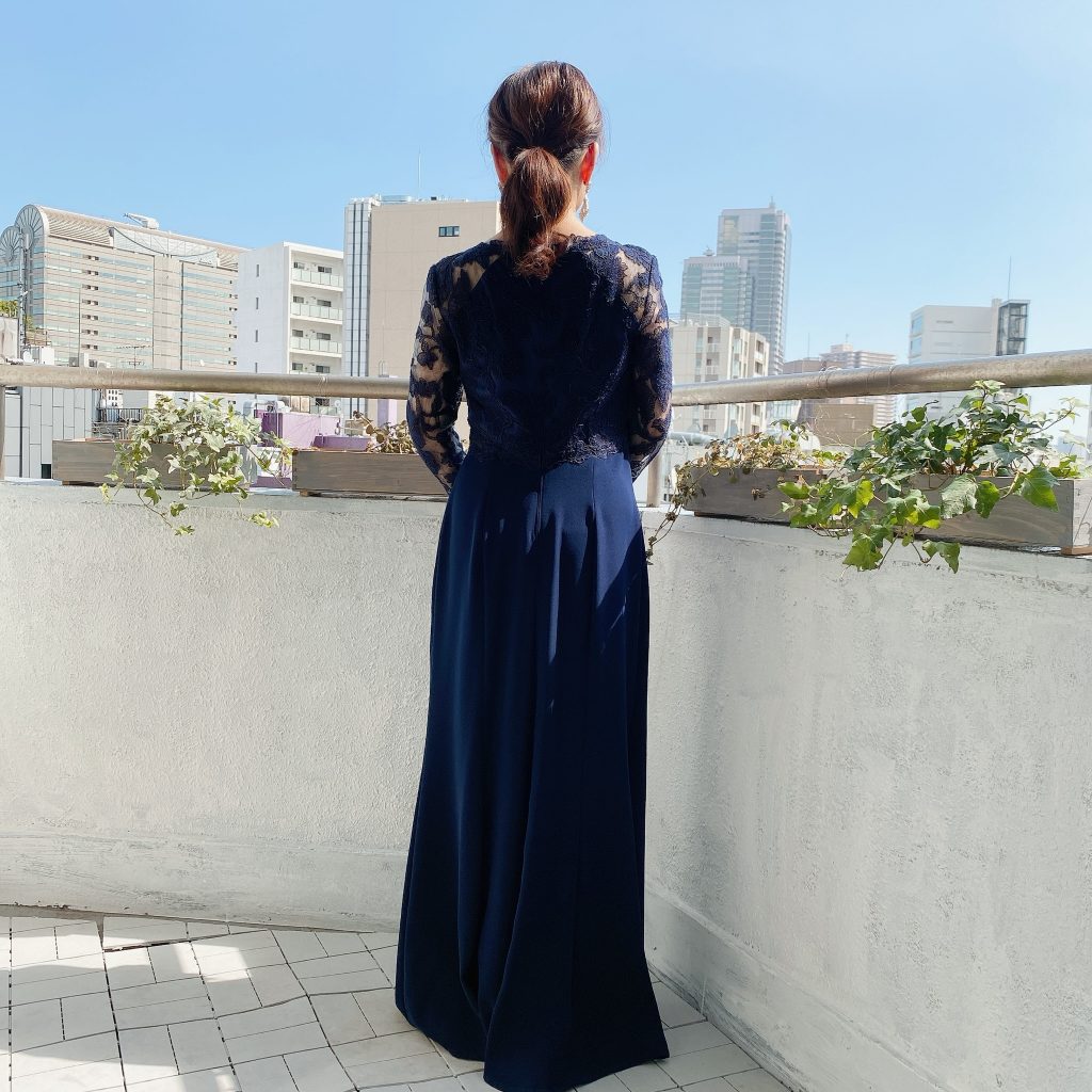 TADASHI SHOJI ネイビーフラワーロングドレス | 結婚式・パーティー 