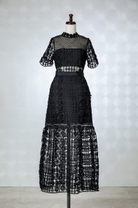 Self-portrait　ブラック半袖フラワーレースドレス
