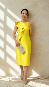 Badgley Mischka バッジェリーミシュカ イエローフリルドレス