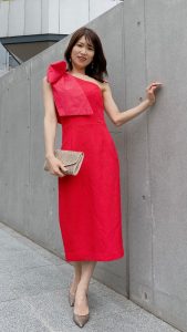 REBECCA VALLANCE レベッカヴァランス レッドリボンワンショルダードレス