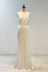 Badgley Mischkaバッジェリーミシュカ白スパンコールロングドレス