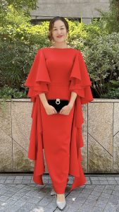 JOVANI　ジョヴァニ　赤フリルロングドレス
