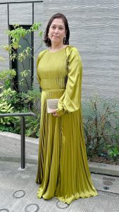 Mac Duggal マクドゥガル オリーブプリーツロングドレス