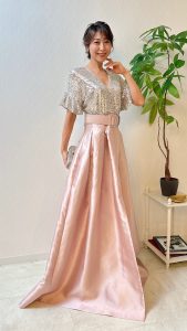 Sachin＆Babi サッチン アンド バビ メタリックピンクロングドレス