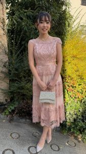 TADASHI SHOJIオフショルプリーツミモレ桜ピンクドレス