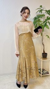 DRESSTIQUE ドレスティーク　イエロードッキングミモレドレス